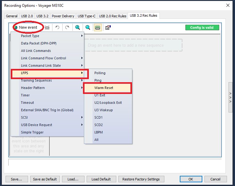 Configuring Event trigger in Teledyne LeCroy USB Protocol suite