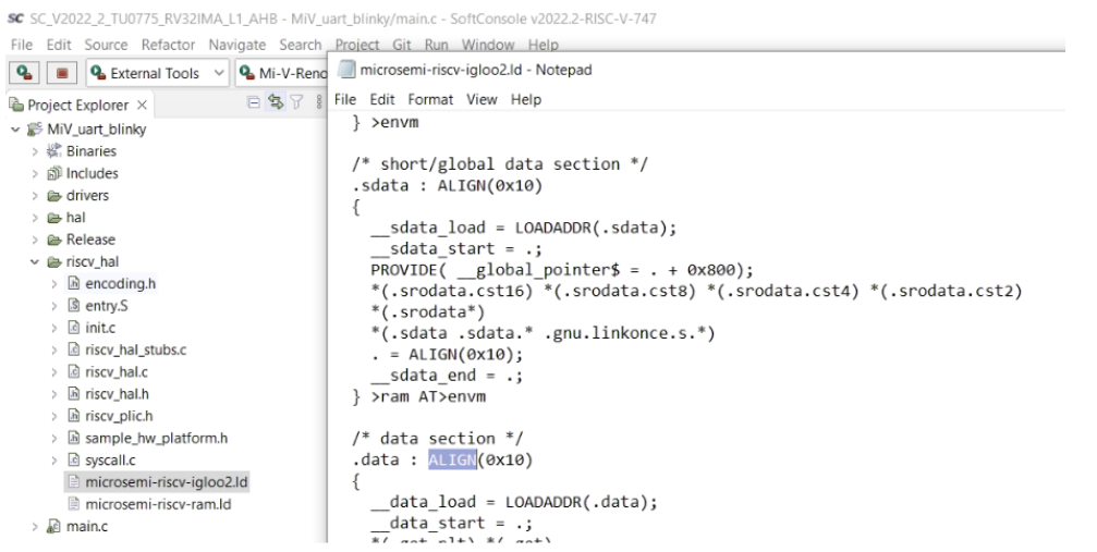 workaround for data memory alignment issue with Softconsole